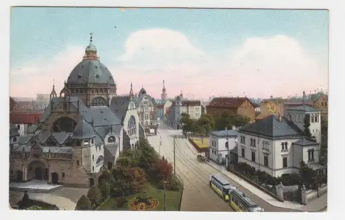 Dortmund, Hansastr. m. Trambahn u. Synagoge, 1910 gebr. Farb AK