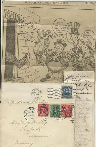 1905, 2 USA Brief m. interessanten Inhalten u.a. zum Russland Japan Krieg. #1992