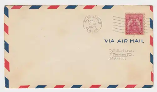 Alaska 1929, USA 2 C. auf Erstflug Brief FAIRBANKS - FLAT. Muller 1250.-
