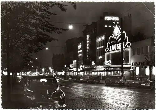 Hamburg St. Pauli m. Nachtbars u. Oldtimer Autos, 1958 gebr. sw-AK