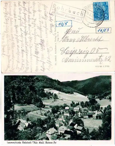 DDR 1956, Landpost Stpl. ROHRBACH über Sitzendorf Schwarzatal auf sw-AK