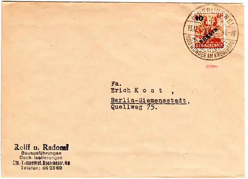 Berlin 1949, 10/24 Pf. auf Brief m. Berlin SW 61 Weihnachten Sonderstempel 