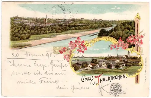 Gruss aus Thalkirchen, 1898 gebr. Ottmar Zieher Litho-AK