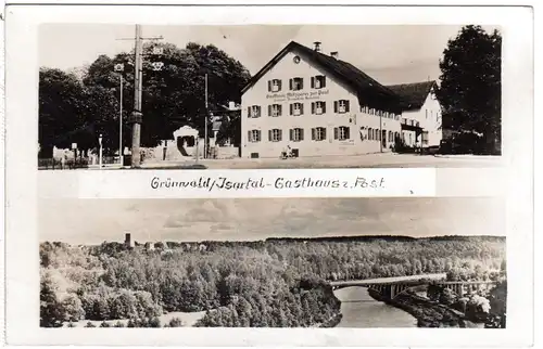 Grünwald im Isartal, Gasthaus zur Post m. Maibaum, 1943 gebr. Foto-AK