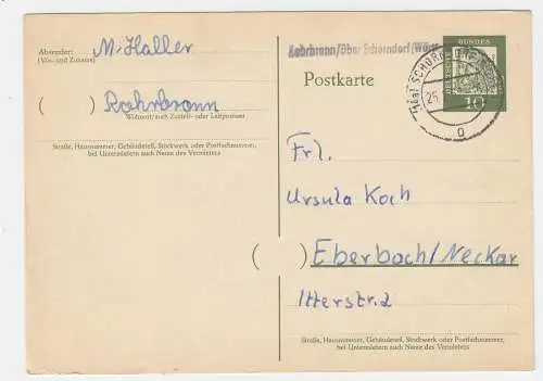 BRD 1962, Landpost Stpl. Rohrbronn / über Schorndorf auf 10 Pf. Ganzsache