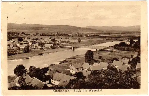 Kirchohsen m. Gebaüden u. Weserbrücke, gebr. sw-AK