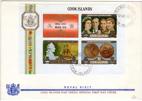 Cook Islands Block 7 auf sauberem FDC m. Stpl. Rarotonga 12.JN.70