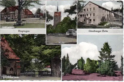 Bispingen m. u.a. Café Carstens u. Jugendheim, 1960 gebr. Mehrbild sw-AK