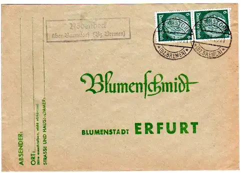 DR 1937, Landpost Stpl. RÖDENBECK über Barnstorf Bz. Bremen auf Brief m. 2x6 Pf.