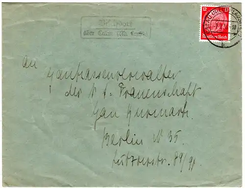 DR 1938, Landpost Stpl. BISCHDORF über Calau auf NSDAP Brief m. 12 Pf.