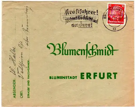 DR 1937, Landpost Stpl. VELTHEIM über Braunschweig auf Brief m. 12 Pf.