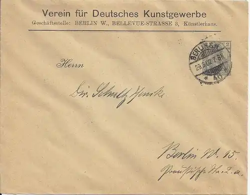 DR 1902, 2 Pf Reichspost, gebr. Privat Ganzsache Brief Berlin Kunstgewerbe #1513