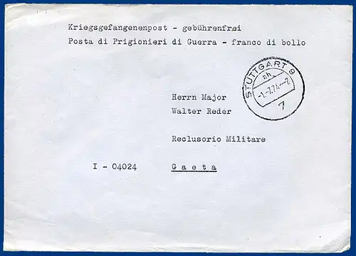 BRD 1974, später KGF POW Brief v Stuttgart an Major Reder, Festung Gaeta Italien