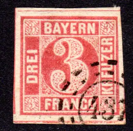 Bayern 9 a, sehr breitrandige 3 Kr. m. klarem oMR 437 Rosenheim.