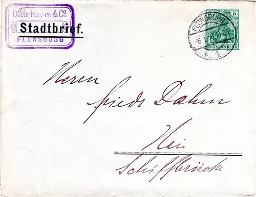 DR 1916, gebr. Privat-Anzeigenumschlag 5 Pf. Germania "Stadtbrief Kiel"