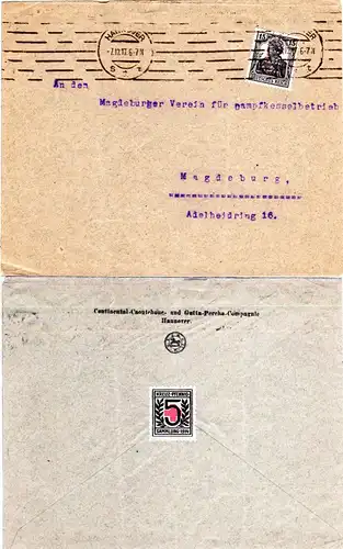 DR 1917, 15 Pf. Germania m. perfin auf Brief v. Hannover m. rs. Rot Kreuzmarke