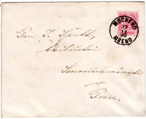 Österreich 1890, K1 MSCHENO MSENO klar auf 5 Kr. Ganzsache Brief