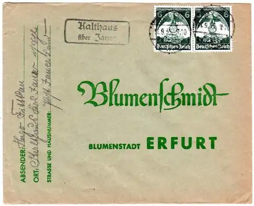 DR 1935, Landpost Stpl. KALTHAUS über Jauer auf Brief m. 2x6 Pf.