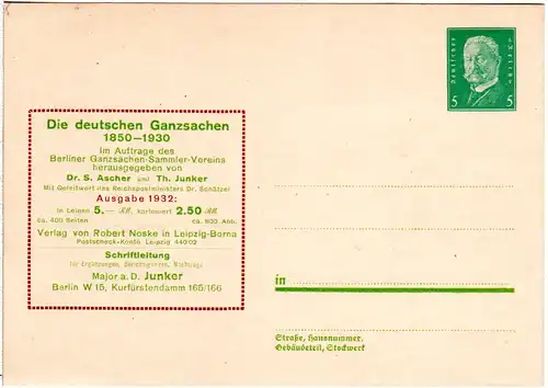 DR, ungebr. 5 Pf. Privatganzsachenkarte Dr. S. Ascher u. Th. Junker