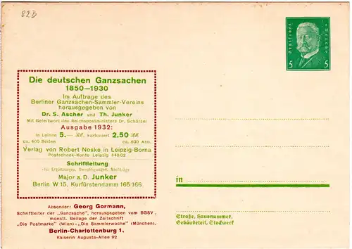 DR, ungebr. 5 Pf. Privatganzsachenkarte Dr. S. Ascher u. Th. Junker Abs. Gormann