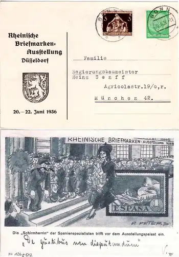 DR, m. Zusatzfr. gebr. 5 Pf. Privatganzsache Rhein. Briefmarken Ausstellung 1936