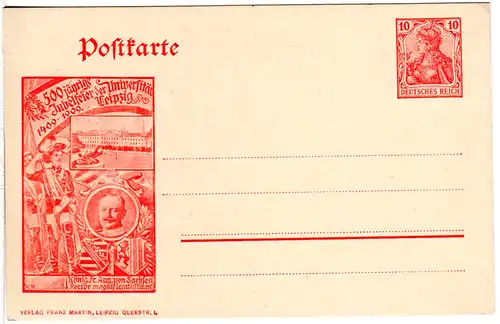 DR, ungebr. 10 Pf. Germania Privatganzsache Karte 500 Jahre Universität Leipzig
