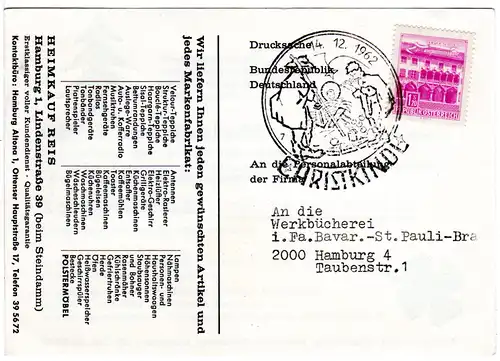 Österreich 1962, Werbe Drucksache m. 1,20 S. u. klarem CHRISTKINDL Stempel 