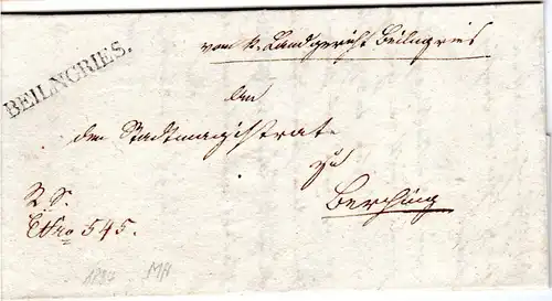 Bayern 1834, L1 Beilngries klar auf Brief n. Berching