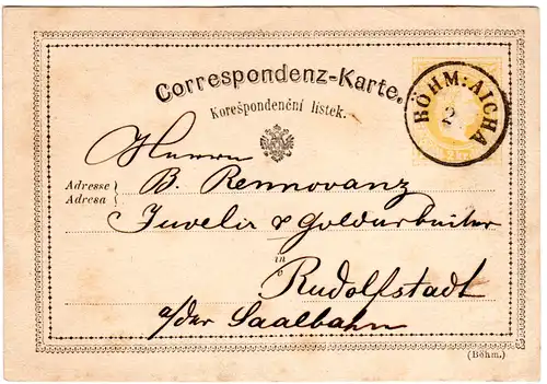 Österreich 1875, Böhmen-K1 BÖHM:AICHA klar auf 2 Kr. Ganzsache