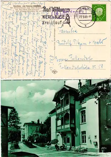 BRD 1960, Landpoststempel 16 EMDENAU über Bad Wildungen auf AK m. 10 Pf.