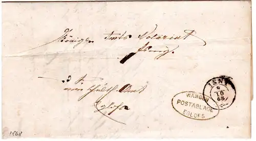 Württemberg 1868, Postablage EGLOFS (Wangen) auf Brief m. K2 Isny