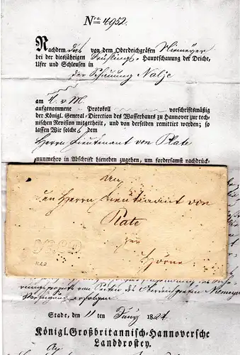 Hannover 1824, KLD Dienstbrief m. gerducktem Inhalt v. Stade n. Hörup