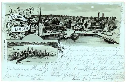 Gruss aus Lindau, 1901 gebr. Litho-AK