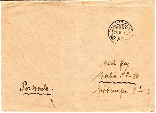 Litauen 1939, portofreie Postsache v. Vilkiskiai n. Berlin