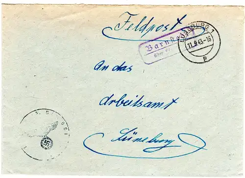 DR 1943, Landpost Stpl. BARNSTEDT über Lüneburg auf Gefangenenlager Fp-Brief 