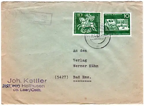 BRD 1962, Landpost Stpl. 23 HOLLHUSEN über Leer auf Brief m. 2x10 Pf.