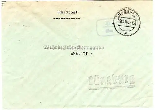 DR 1940, Landpost Stpl. BARUM über Lüneburg auf Feldpost Brief 