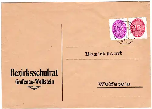 DR 1933, 10+15 Pf. Dienst auf Brief des Bezirksschulrat Grafenau-Wolfstein