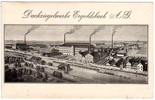 Ergoldsbach, Dachziegelwerke A.-G., ungebr. sw-AK m. Bahnhof u. Eisenbahn