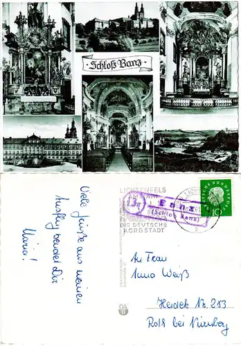 BRD 1961, Landpoststpl. 13a BANZ (Schloß Banz) auf sw-AK m. 10 Pf.