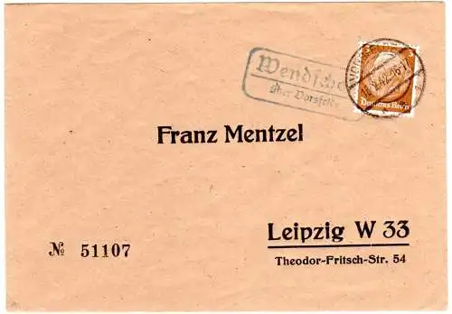 DR 1942, Landpoststpl. WENDSCHOTT über Vorsfelde auf Brief m. 3 Pf.