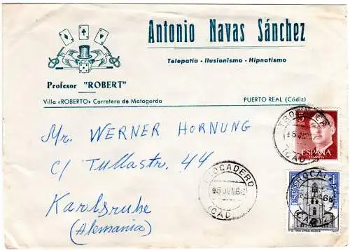 Spanien 1968, illustrierter Zauberer Umschlag v. Trocadero m. 1+5 P.