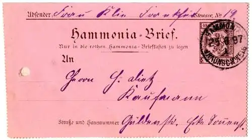 Private Stadtpost Braunschweig 1897, gebr. 3 Pf. Kartenbrief Ganzsache 