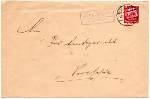 DR 1935, Landpoststpl. BRECHTORF über Vorsfelde auf Brief m. 12 Pf.