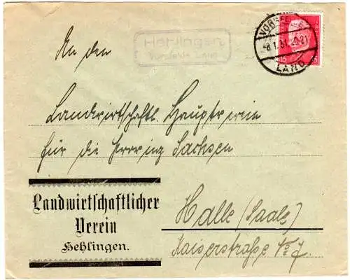 DR 1931, Landpoststpl. HEHLINGEN Vorsfelde Land auf Brief m. 15 Pf.