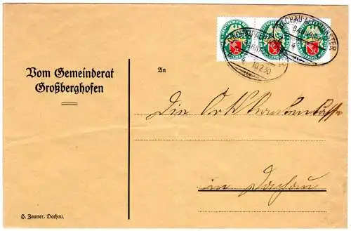 DR 1930, MeF 3x5 Pf. Nothilfe auf Gemeinderat Brief v. Großberghofen m. Bahnpost