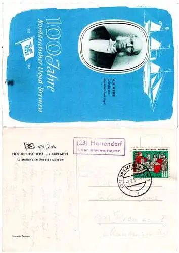 BRD 1957, Landpost Stpl. 23 HARRENDORF über Bremerhaven auf Norddt. Lloyd-AK