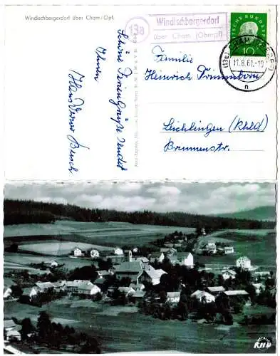 BRD 1961, Landpoststpl. 13a WINDISCHBERGERDORF über Cham auf sw-AK m. 10 Pf.