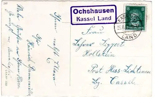 DR 1928, Landpoststpl. OCHSHAUSEN Kassel Land auf Karte m. 8 Pf