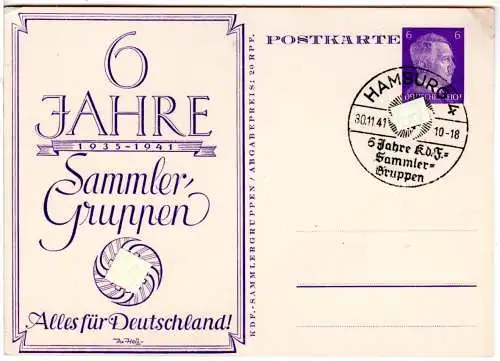 DR PP 156 C3, 6 J. Sammlergruppen, 6 Pf. Privatganzsache m. entspr. So.-Stempel